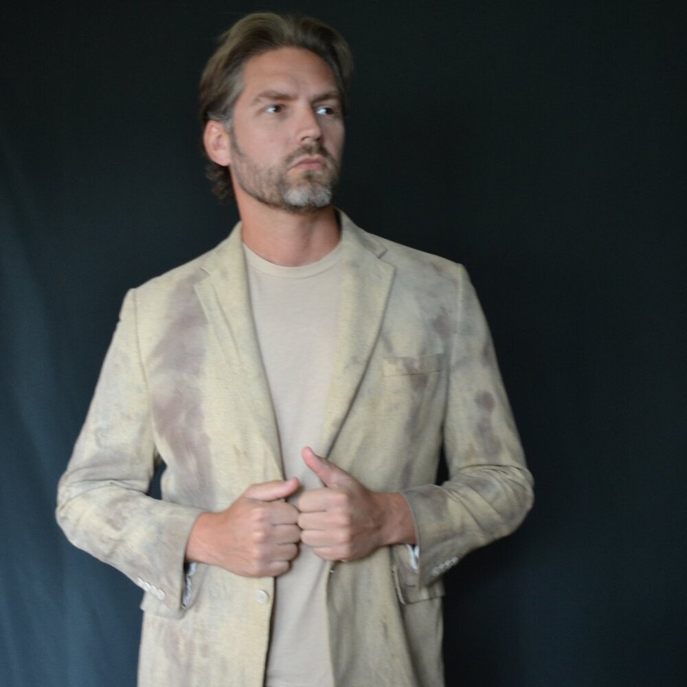Silk Blazer Coat tie dye brown tan khaki beige medium large camouflage cowboy 43
